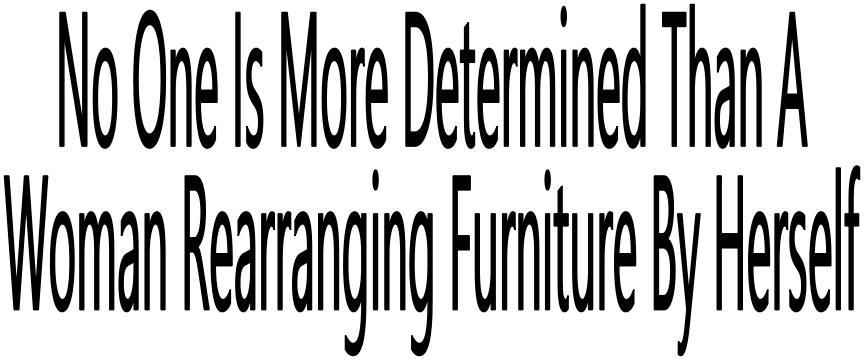 NO ONE IS MORE DETERMINED THAN A WOMAN REARRANGING FURNITURE BY HERSELF