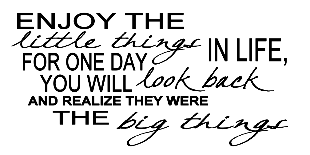 ENJOY THE LITTLE THINGS IN LIFE, FOR ONE DAY YOU WILL LOOK BACK AND REALIZE THEY WERE THE BIG THINGS